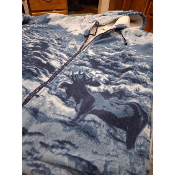 Moose Jacket Blue Sherpa Lined Hooded Womens Sz 2x Warm Cabincore Cozy Coat Warm - Picture 9 of 14